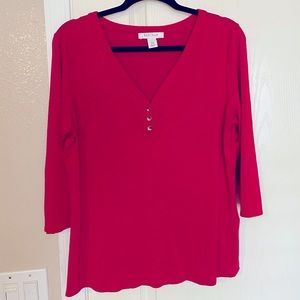 WHBM V-Neck 3 quarter length sleeve, Bright Red w/3 real buttons. Size Large